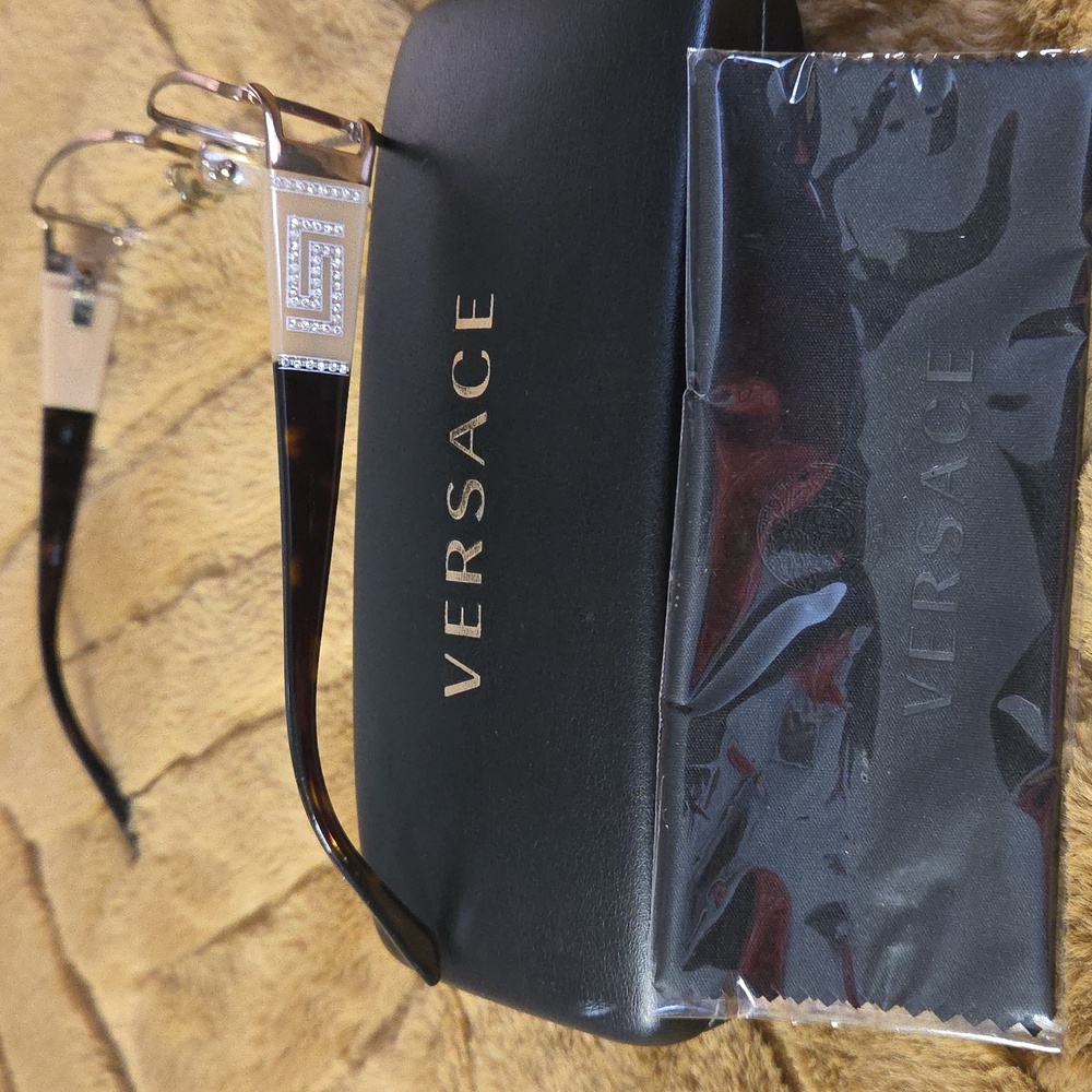 Versace Gold Rectangular Eyeglasses With Black Ca… - image 2